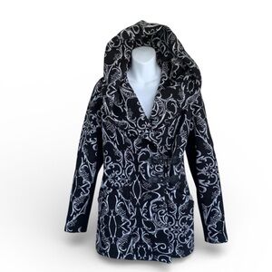 TONIA DEBELLIS "Molly" sweater jacket, hoodie,  Black/white, pockets. Size S/P